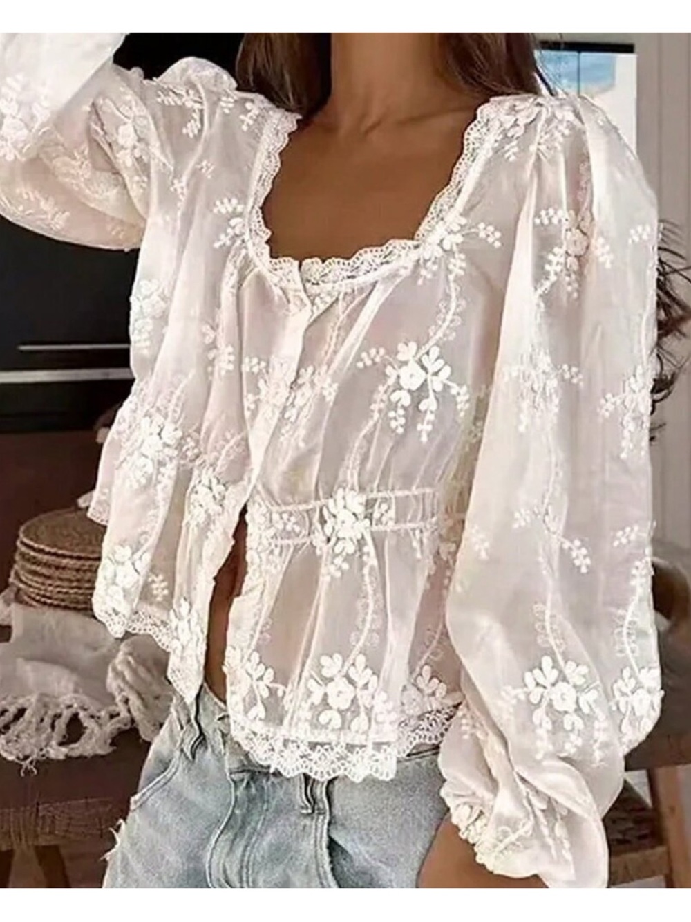 Women's White Embroidered Lace Peasant Blouse NEW!!!!